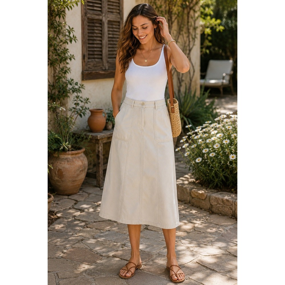 Bass G.H. Bass & Co. Womens Size 10 Beige Maxi Skirt A-Line Long Skirt Pockets